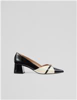 Leather Patent Block Heel Court Shoes