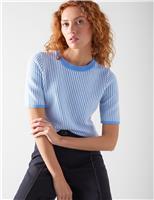 Wool Blend Striped Textured Knitted Top