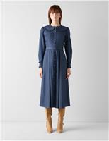 Denim Collared Belted Midi Shirt Dress