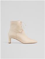 Leather Lace Up Block Heel Ankle Boots