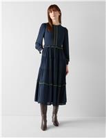 Crew Neck Scallop Detail Midi Tiered Dress