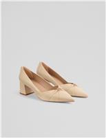 Leather Block Heel Pointed Court Shoes