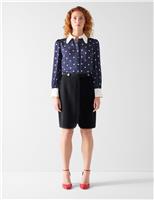 Contrast Stitch Knee Length A-Line Skirt