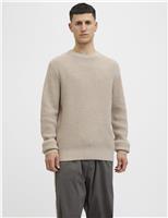 Cotton Blend Textured Crew Neck Jumper