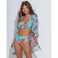 Pour Moi Heatwave Floral High Leg Bikini Bottoms Aqua Mix