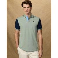Hackett Heritage Pure Cotton Colour Block Polo Shirt Green Mix