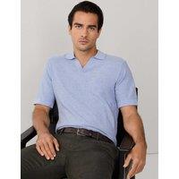 Hackett Pure Cotton Open Neck Knitted Polo Shirt Light Blue