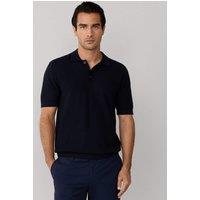 Hackett Cotton Rich Knitted Polo Shirt with Cashmere Navy