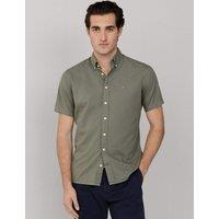 Hackett Pure Cotton Short Sleeve Oxford Shirt Green