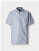 Hackett Tailored Linen Rich Bengal Short Sleeve Shirt Blue Mix