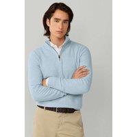 Hackett Cotton Rich Half Zip Funnel Neck Sweatshirt Blue