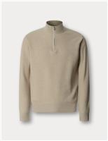 Hackett Cotton Rich Half Zip Funnel Neck Sweatshirt Blue