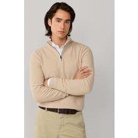Hackett Cotton Rich Half Zip Funnel Neck Sweatshirt Beige