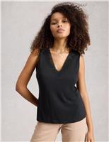White Stuff Linen Blend Lace Trim V-Neck Vest Top Black