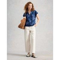 White Stuff Pure Cotton Floral T-Shirt Blue Mix
