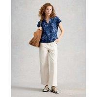 White Stuff Pure Cotton Floral T-Shirt Blue Mix