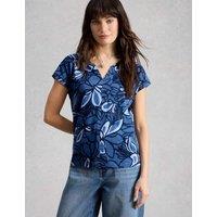 White Stuff Pure Cotton Floral Print T-Shirt Blue Mix