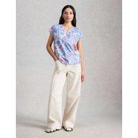 White Stuff Pure Cotton Floral Print T-Shirt Teal Mix