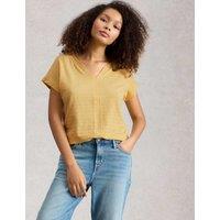 White Stuff Pure Cotton Textured Notch Neck T-Shirt Yellow