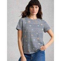 White Stuff Pure Cotton Striped T-Shirt Navy Mix