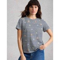 White Stuff Pure Cotton Striped T-Shirt Navy Mix