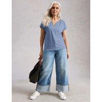 White Stuff Embroidered Notch Neck T-Shirt Blue