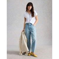 White Stuff Pure Cotton Embroidered Notch Neck T-Shirt White Mix