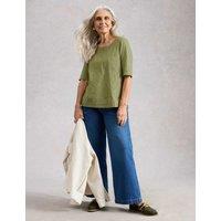 White Stuff Pure Cotton Embroidered Top Green