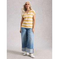 White Stuff Pure Cotton Striped T-Shirt Yellow Mix
