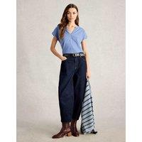 White Stuff Pure Cotton Nina Notch Neck T-Shirt Blue