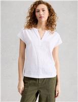 White Stuff Pure Cotton Nina Notch Neck T-Shirt Blue