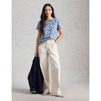 White Stuff Pure Cotton Abstract Heart Print T-Shirt Blue Mix