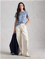 White Stuff Pure Cotton Abstract Heart Print T-Shirt Blue Mix