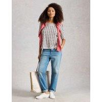 White Stuff Pure Cotton Jersey Printed Top White Mix