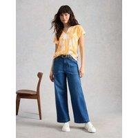White Stuff Pure Cotton Floral Print T-Shirt Yellow Mix