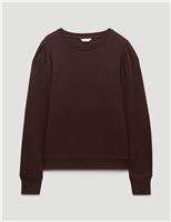 HUSH Emily Puff Sleeve Cotton Jersey Top Mid Blue