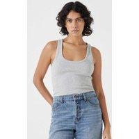 HUSH Cotton Rich Ribbed Scoop Neck Vest Top Grey Marl