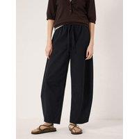 HUSH Pure Cotton Pull On Barrel Leg Trousers Black