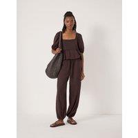 HUSH Linen Rich Barrel Leg Beach Trousers Dark Brown