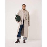 HUSH Wool Rich Checked Double Faced Longline Coat Grey Mix