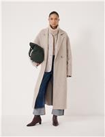 HUSH Wool Rich Checked Double Faced Longline Coat Grey Mix