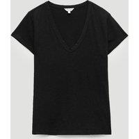 HUSH Pure Cotton Textured V-Neck T-Shirt Black