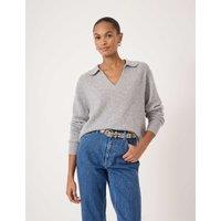 HUSH Pure Cashmere Collared Jumper Grey Marl