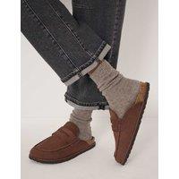 HUSH Suede Backless Loafers Dark Brown