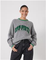HUSH Wool Blend Off Piste Slogan Jumper Grey Mix
