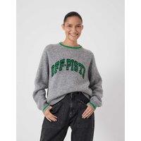 HUSH Wool Blend Off Piste Slogan Jumper Grey Mix