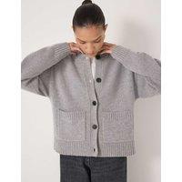 HUSH Pure Merino Wool Crew Neck Cardigan Grey Marl