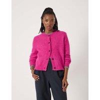HUSH Alpaca Blend Crew Neck Cardigan Pink Magenta