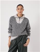 HUSH Jacquard Half Zip Jumper with Wool Grey Mix