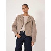 HUSH Pure Wool Collarless Short Jacket Oatmeal